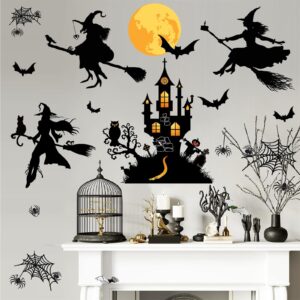 Halloween Decorations Decals Witches Wall Decor Black Bats Castle Stickers Halloween Wall Decal Peel and Stick Halloween Party Supplies Scary Spider Vinyl Sticker Art Murals for Home Window Door Decor