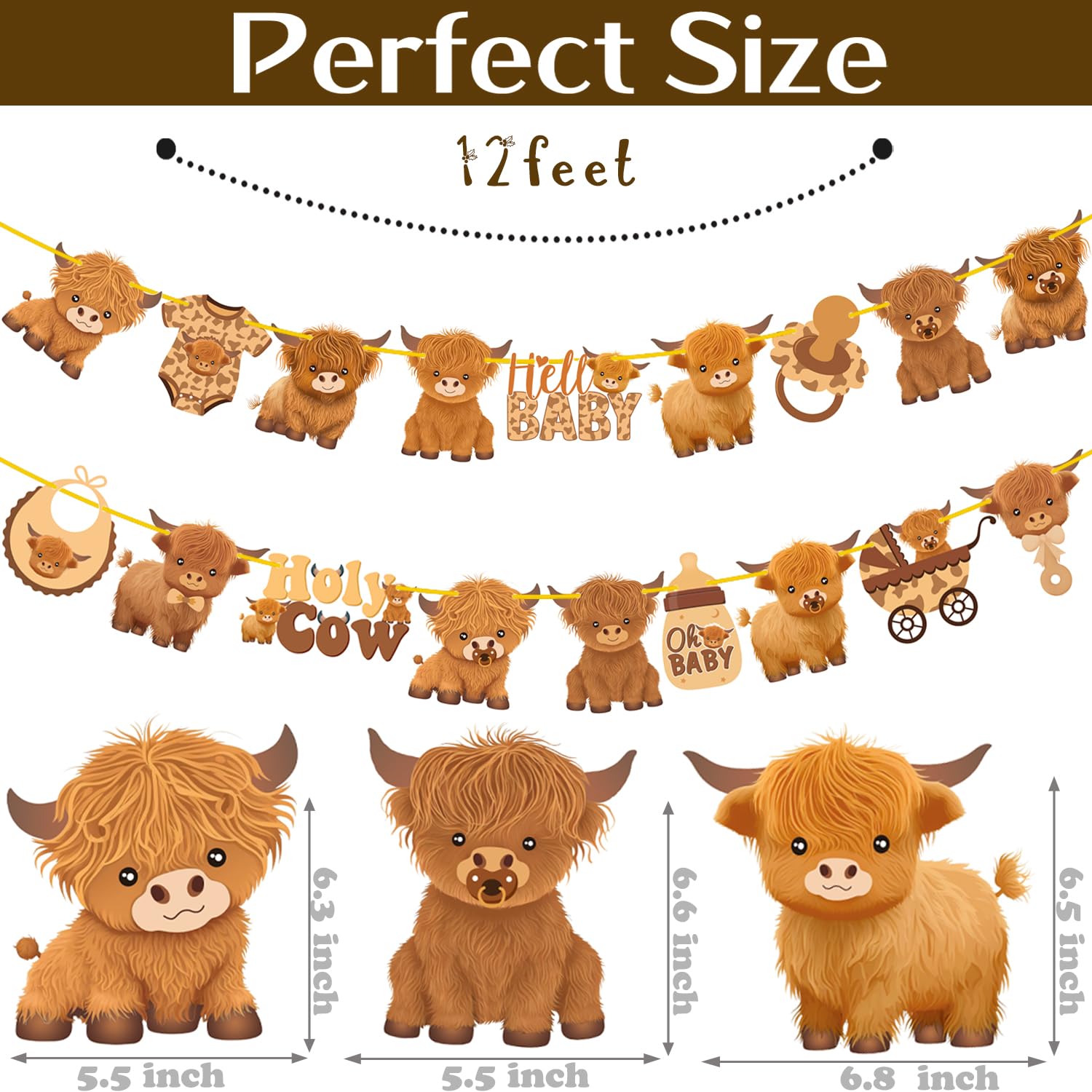 Highland Cow Baby Shower Banners 2Pcs Holy Cow Baby Shower Decorations Highland Cow Party Cutout Banners Oh Baby Party Decorations for Cow Cattle Baby Shower Birthday Party Supplies