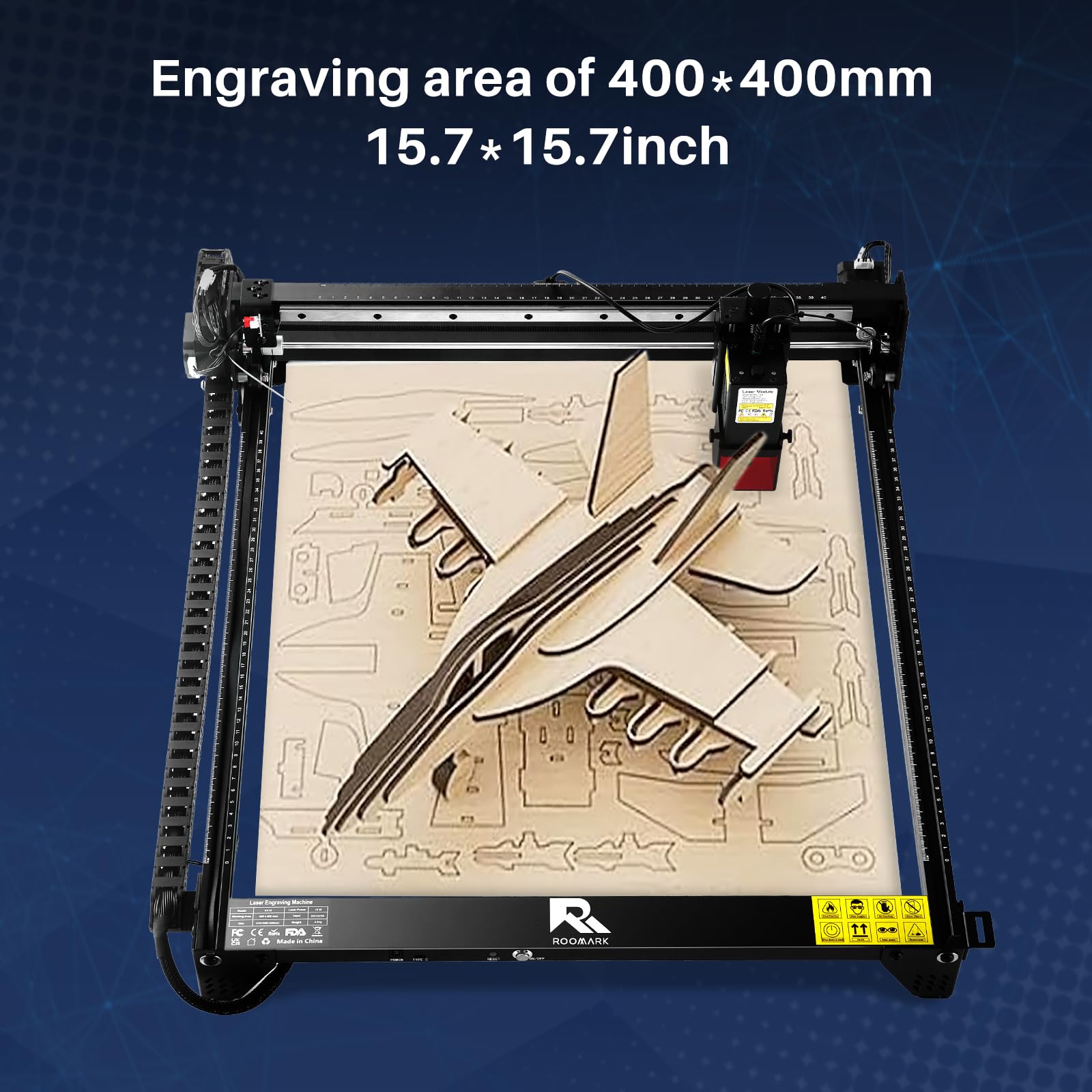 Roomark 10W Output Laser Engraver Machine, Laser Cutting Machine, Engraving Wood and Metal, 400 * 400mm Maximum Working Size, Laser Cutter and Engraver Machine