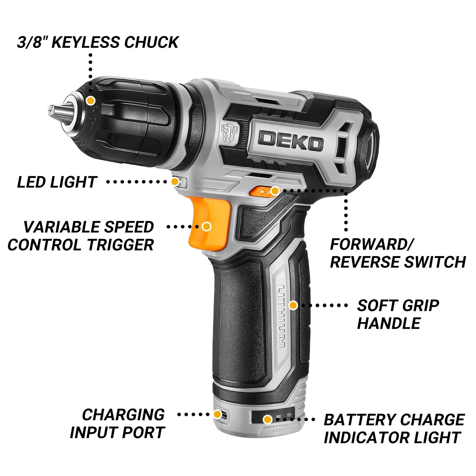 Cordless Drill: DEKO PRO 12V Power Battery Drill Set with Small Electric Drills and 3/8-inch Keyless Chuck with Portable Tool Set Gift Box