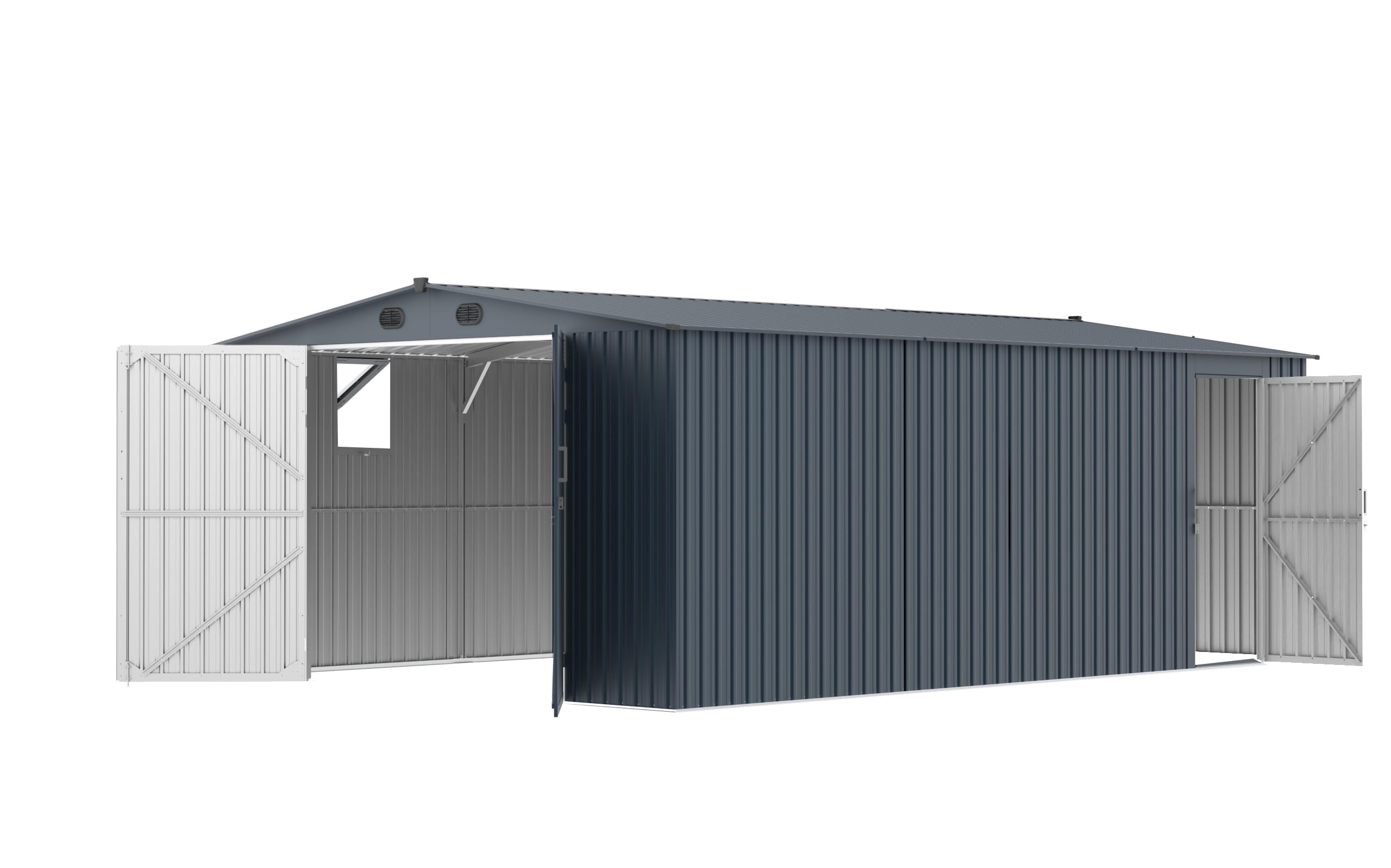 Large Metal Outdoor Storage Shed 13x20 Feet, with 1 Openable Window, 2 Doors, and 4 Ventilation Openings for A Large Metal Garage Shed for Cars, Trucks, Bicycles, Trash Cans, Tools, and Lawn Mowers