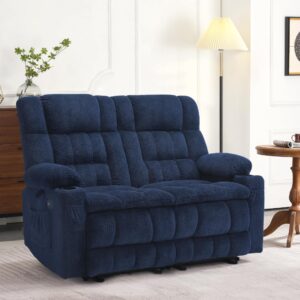 MCombo 57" Power Loveseat Recliner, Electric Reclining Loveseat Sofa with Heat and Vibration, Cupholders, USB Charge Ports for Living Room RS6314 (Navy Blue)