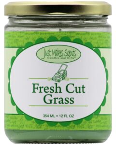 fresh cut grass scented blended soy candle by just makes scents (12 oz)