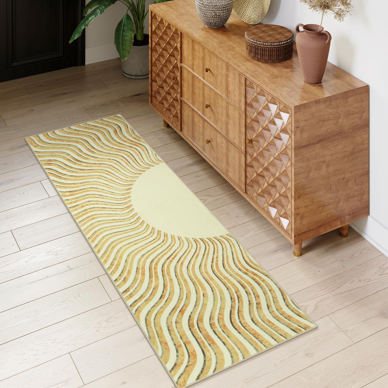 LEEVAN Boho Runners Rug for Hallway 2x6 Yellow Kitchen Rugs Non Slip, Washable Low-Pile Hall Rug Soft Entryway Throw Rug Runner