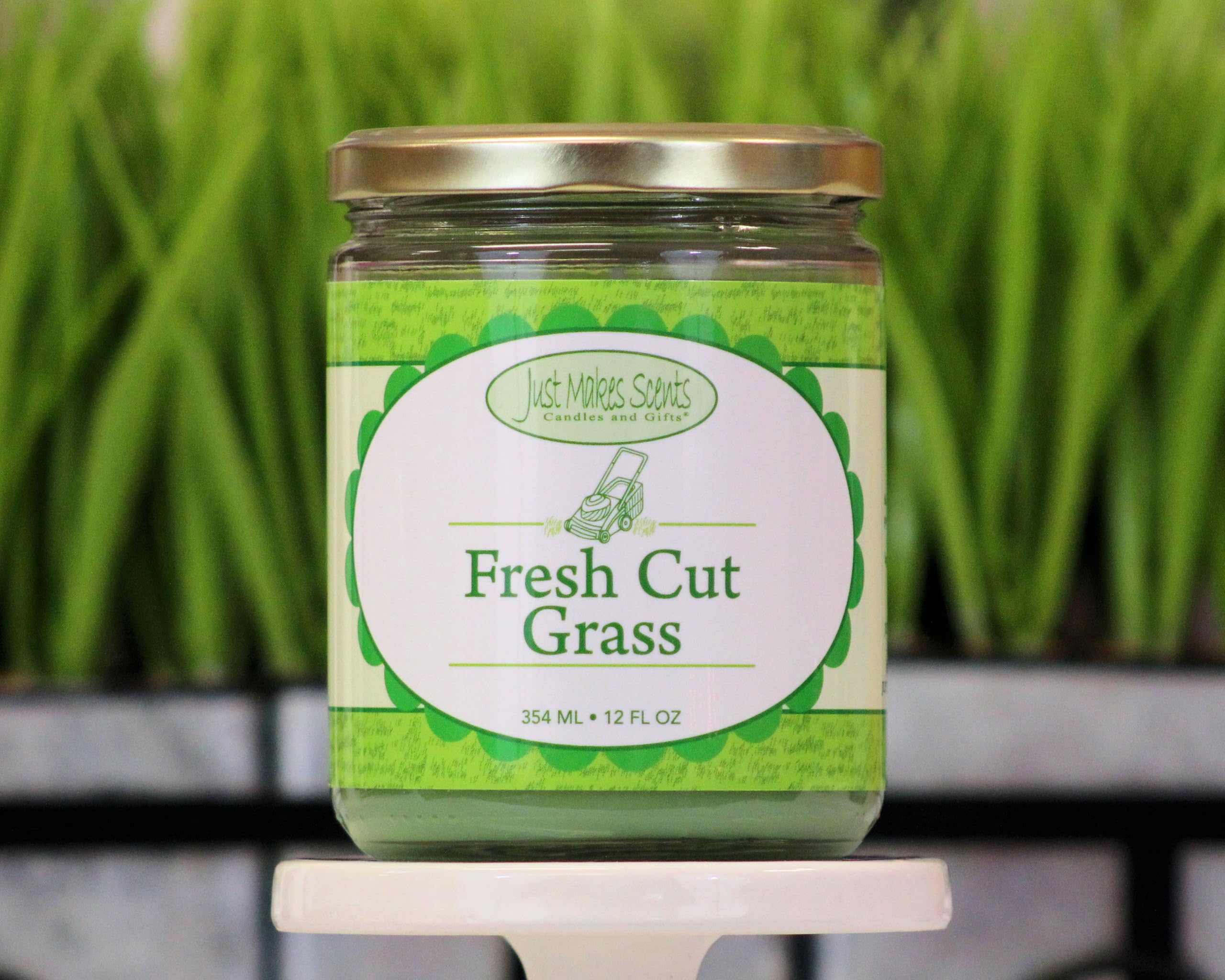 Fresh Cut Grass Scented Blended Soy Candle by Just Makes Scents (12 oz)