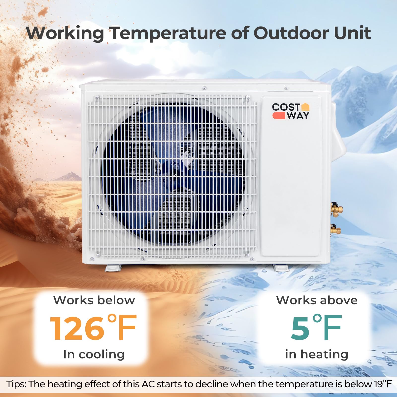 COSTWAY 18000 BTU Wifi Enabled Mini Split Air Conditioner & Heater, 21 SEER2 208-230V Inverter AC Unit Cools up to 1250 Sq. Ft., Energy Efficient (Black, 18000BTU, 208-230V, 21 SEER2-WIFI)