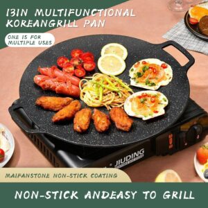 Dontaku Korean Grill Pan with 7 Layer Natural Coating, 32CM BBQ Griddle with Handle, Non-stick Grill Circular Frying Pan for Meats, Pancakes, Ribs, Home Outdoor Stove, Induction, Electric Cooktop