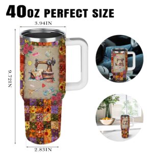 CGMIBAS 40oz Sewing Tumbler with Lid and Straw, Quilting Crochet Lover Gifts for Women Mom Grandma Sewing Cup, Quilting Tumblers for Quilters, Quilting Sewing Coffee Mug, Sewing Lovers Birthday Gifts