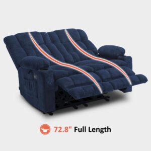 MCombo 57" Power Loveseat Recliner, Electric Reclining Loveseat Sofa with Heat and Vibration, Cupholders, USB Charge Ports for Living Room RS6314 (Navy Blue)