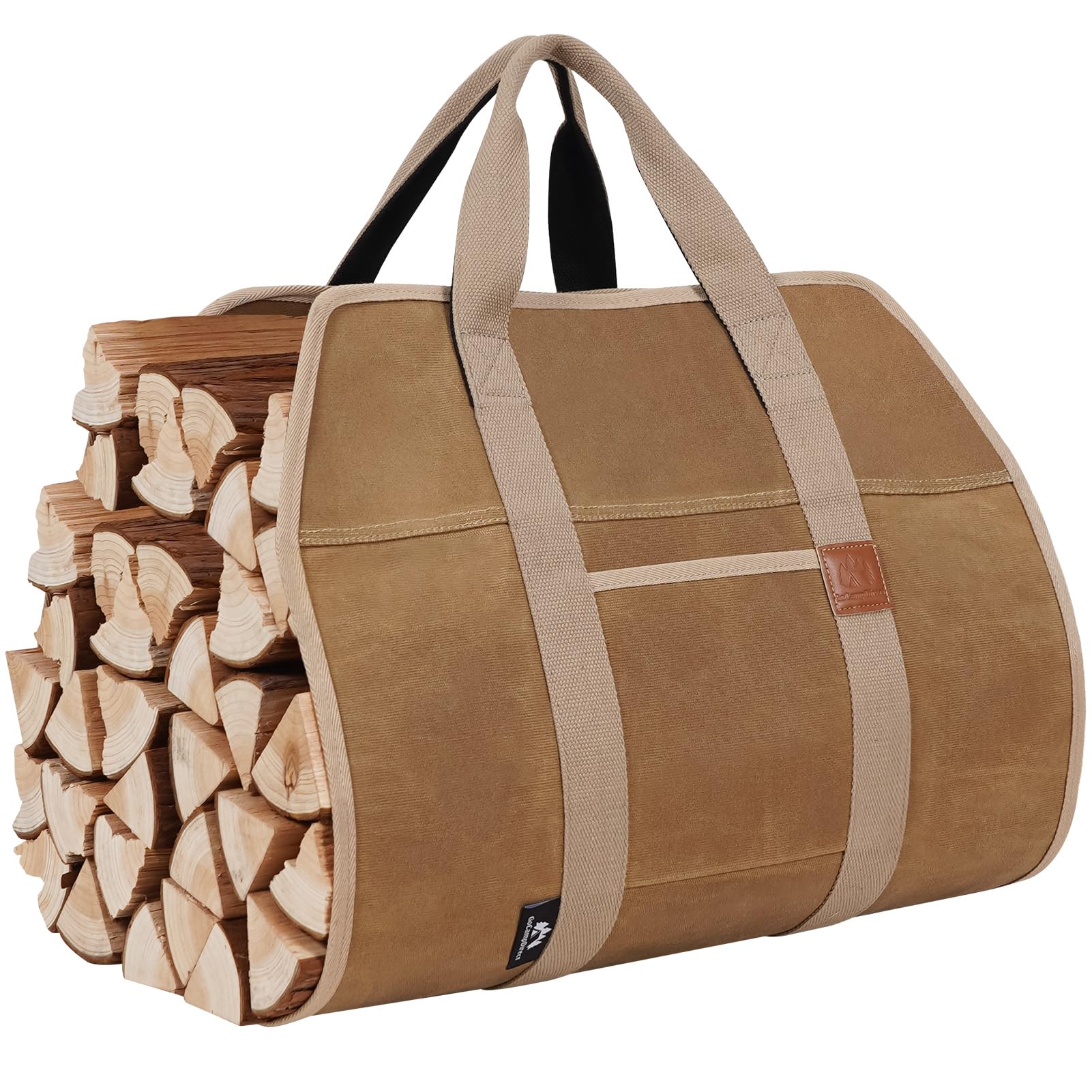 GoCampDirect Firewood Carriers with Handles - 39×18Inch Log Carrier | Package Waxed Canvas Firewood Bag Carrier | Water Resistant Firewood Tote Wood Carrying Bag for Camping Indoor - Khaki