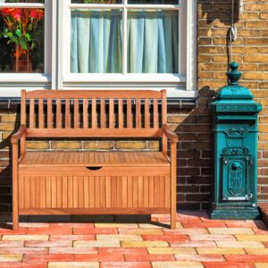 Toolsempire Outdoor Storage Bench, Wooden Bench with Storage, Removable Lining & Portable Handles, Patio Storage Bench Dech Bench for Outdoor, Garden, Balcony & Porch