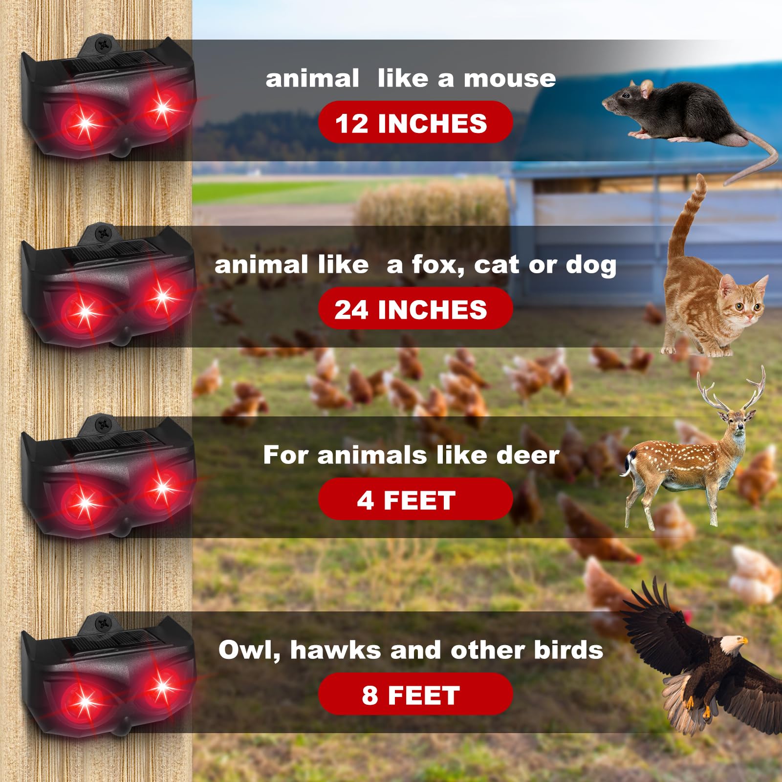 4 Pack Upgraded Solar Nocturnal Animal Repeller,Outdoor Animal Repellent Device with Night Lights for Chicken Coop,Farm,Coyote Deterrent for Fox,Skunk,Raccoon etc. AR17SPro