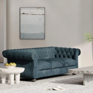 Elegant Tufted Fabric Sofa Couch, Chesterfield 3-Seater Sofa with High-Density Cushion, Removable Cushions and Covers, Luxurious Scrolled Arms Upholstered Sofa for Living Room, Office, Apartment