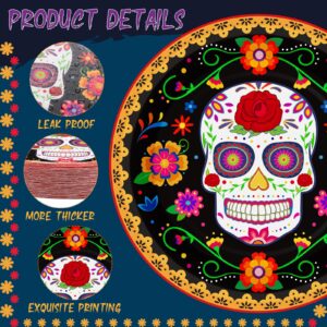 Yungyan 180 Pcs Day of the Dead Plates and Forks Dia De Los Muertos Plates 7 Inch and 9 Inch Sugar Dessert Skull Plates for Party Decorations Supplies (Marigold Flower Pattern)