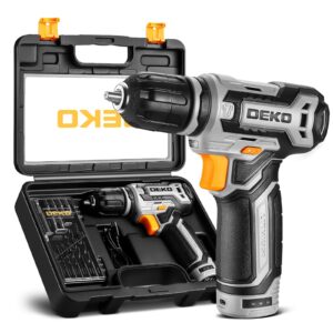 cordless drill: deko pro 12v power battery drill set with small electric drills and 3/8-inch keyless chuck with portable tool set gift box