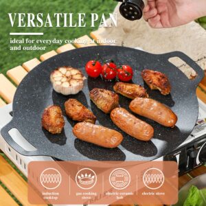 Dontaku Korean Grill Pan with 7 Layer Natural Coating, 32CM BBQ Griddle with Handle, Non-stick Grill Circular Frying Pan for Meats, Pancakes, Ribs, Home Outdoor Stove, Induction, Electric Cooktop