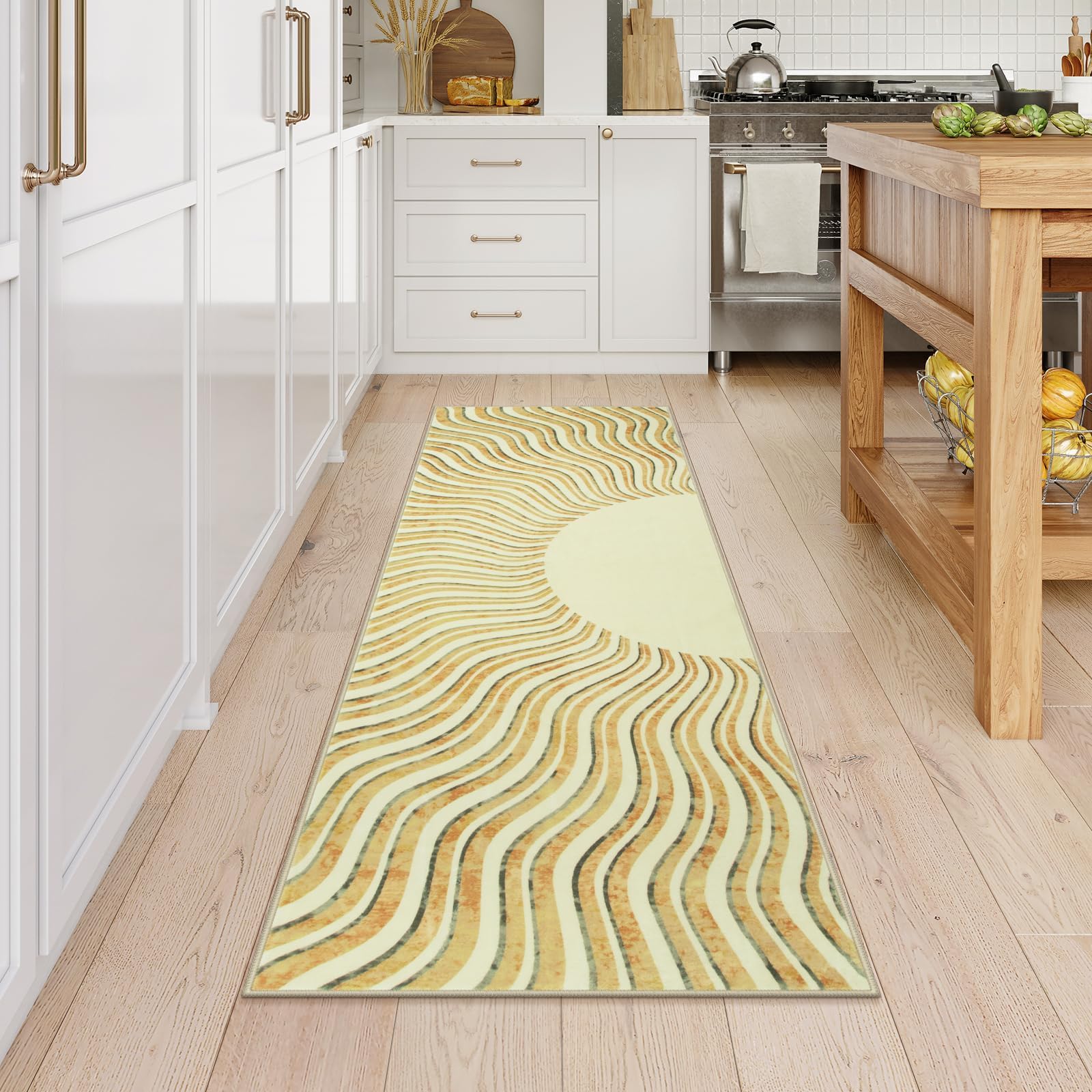 LEEVAN Boho Runners Rug for Hallway 2x6 Yellow Kitchen Rugs Non Slip, Washable Low-Pile Hall Rug Soft Entryway Throw Rug Runner