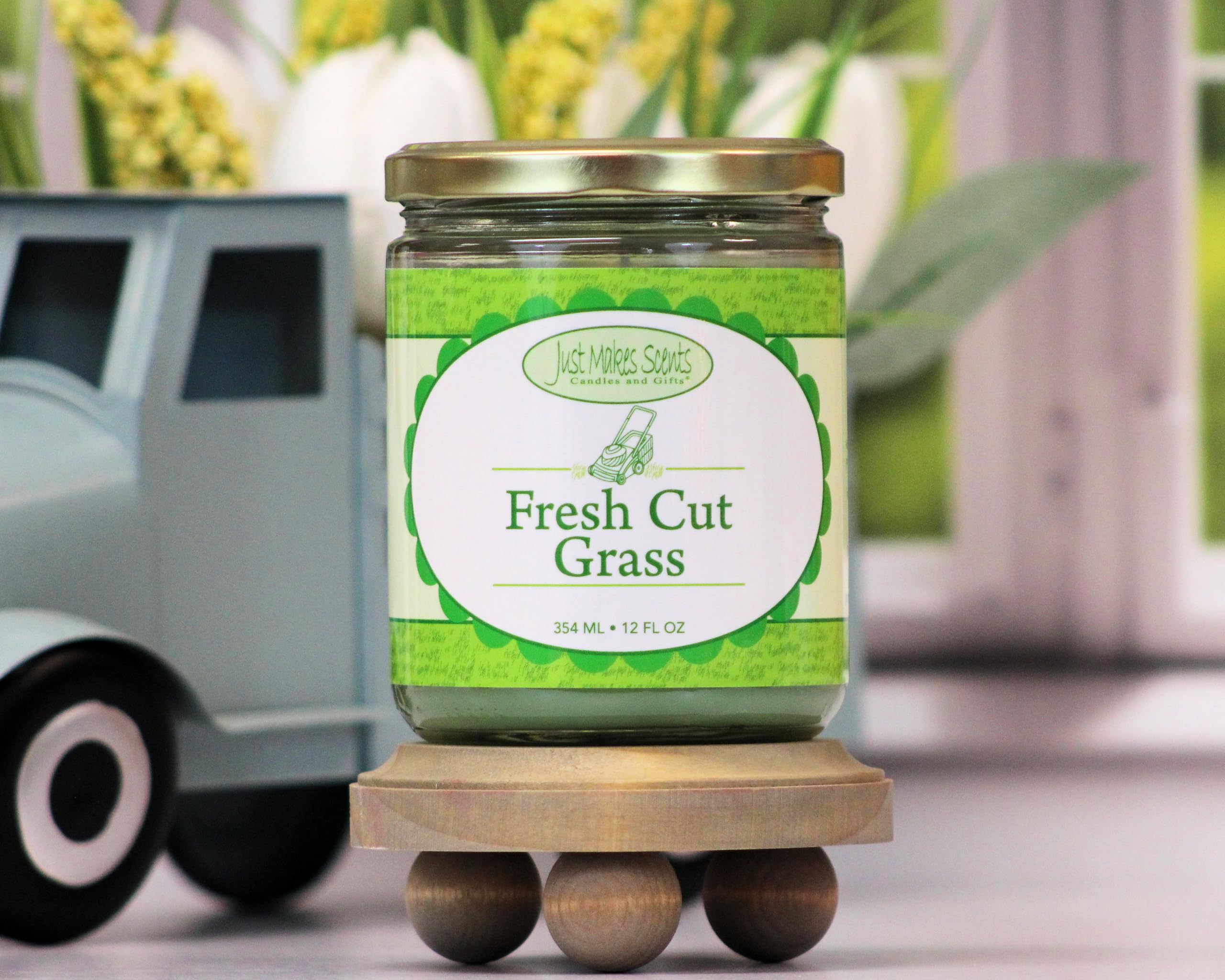 Fresh Cut Grass Scented Blended Soy Candle by Just Makes Scents (12 oz)