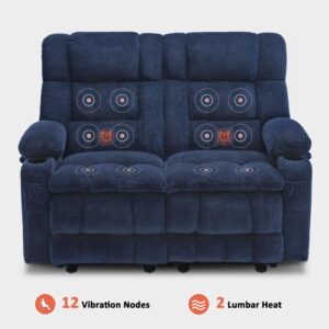 MCombo 57" Power Loveseat Recliner, Electric Reclining Loveseat Sofa with Heat and Vibration, Cupholders, USB Charge Ports for Living Room RS6314 (Navy Blue)