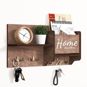 giftmust wall mounted key holder organizer with storage, diy assembling decorative wall mounting shelf with key hangers for home, kitchen, bathroom, bedroom, living room, dining room, entryway