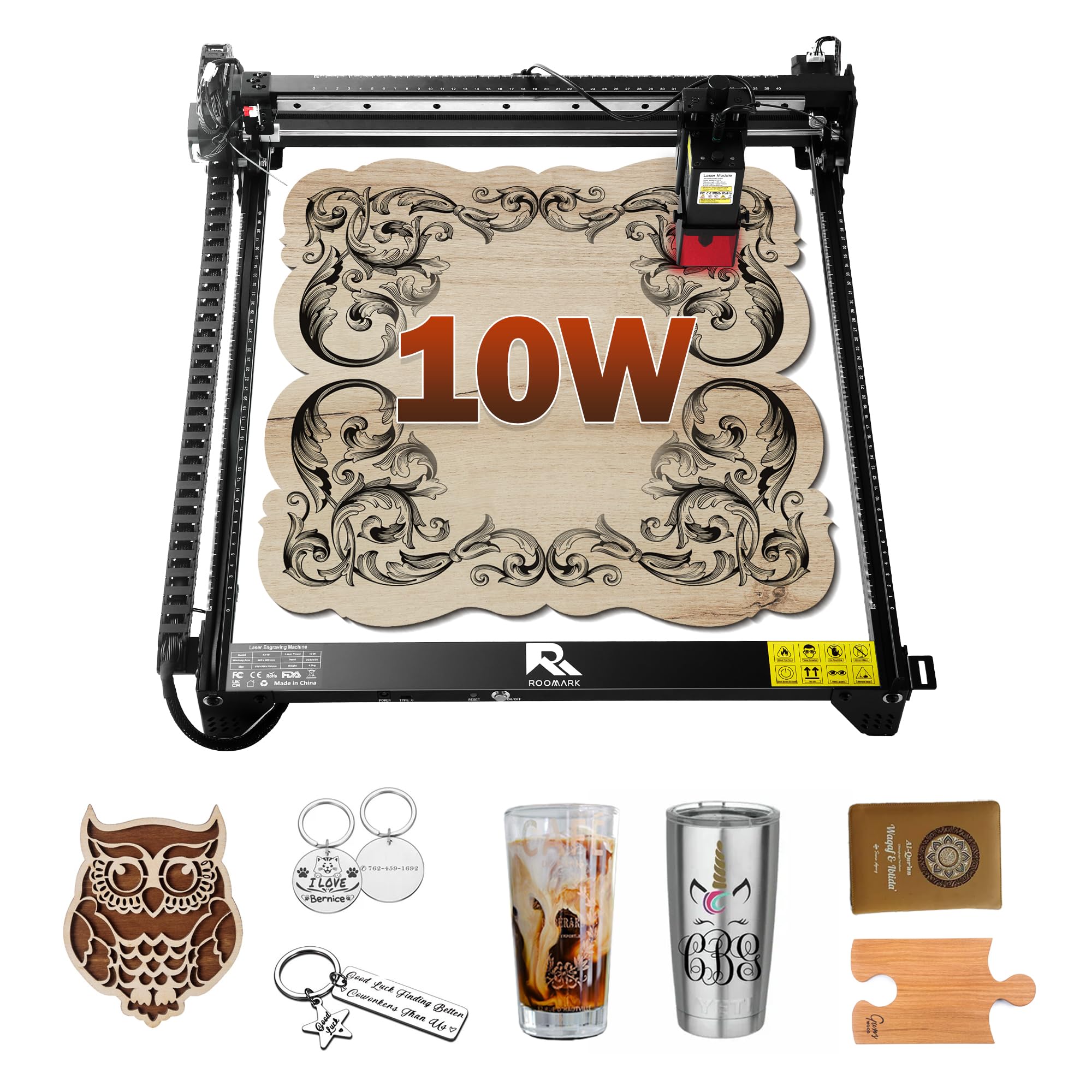 Roomark 10W Output Laser Engraver Machine, Laser Cutting Machine, Engraving Wood and Metal, 400 * 400mm Maximum Working Size, Laser Cutter and Engraver Machine