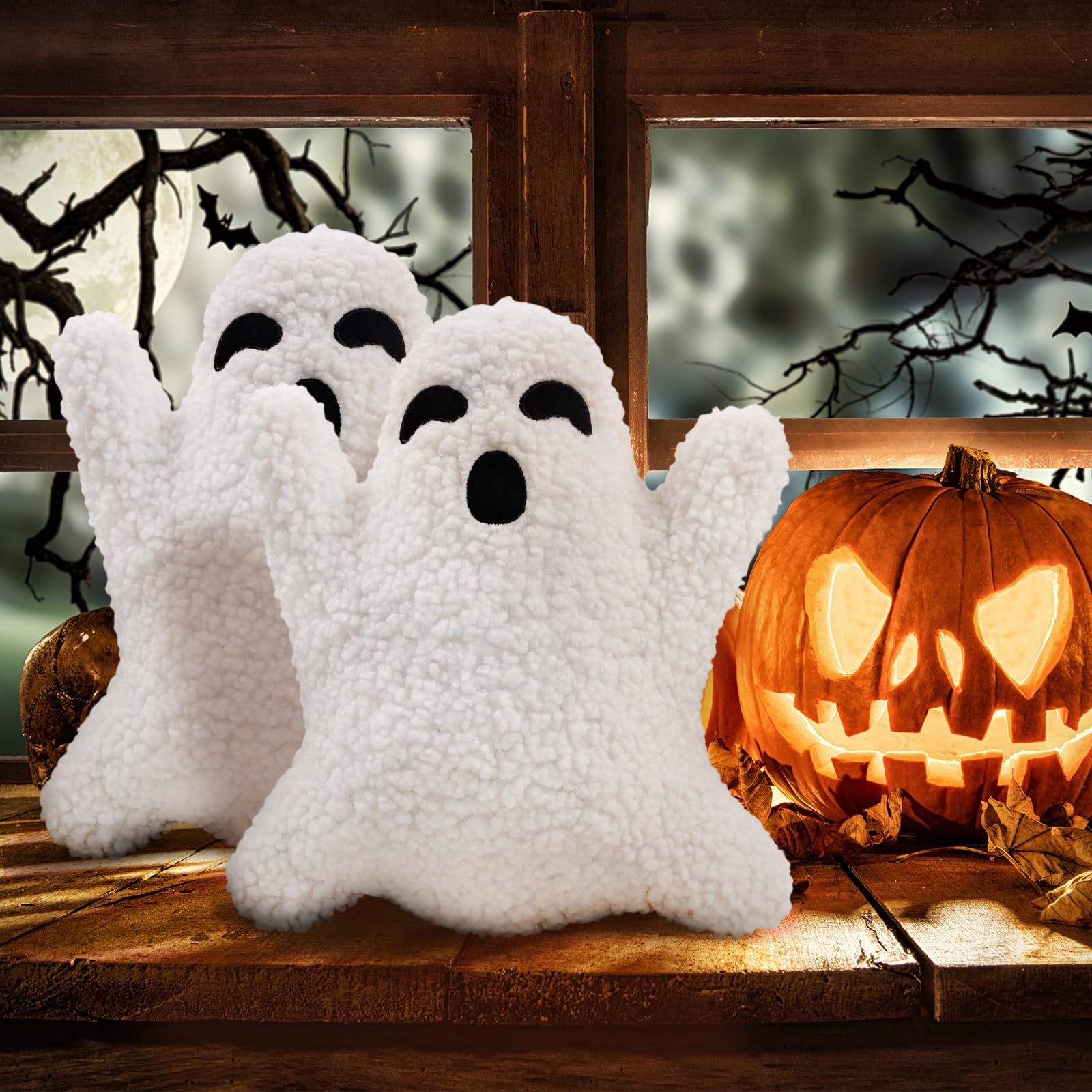 JISEN Ghost Pillow Halloween Pillows Halloween Throw Pillows Ghost Decorative Spooky Pillow Cute Stuffed Ghost Shaped Plush Pillow for Home Decor Couch Halloween Party