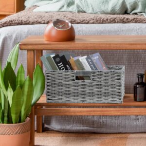 Large Storage Basket, Rectangular Wicker Basket for Organizing, Waterproof Plastic Woven Basket for Storage, Shelf Basket with Built-in Handles, Pantry Baskets-1 Pack