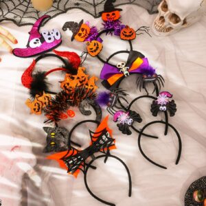 Mega-L 10 Pcs Halloween Headband, Halloween Party Favors Witch Hat, Pumpkin, Spiderweb Glittering Headband Supplies Headwear Photo Booth Props for Women Adult Cosplay Costume Party (One Size Fits All)