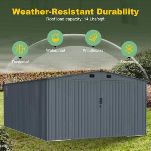 Large Metal Outdoor Storage Shed 13x20 Feet, with 1 Openable Window, 2 Doors, and 4 Ventilation Openings for A Large Metal Garage Shed for Cars, Trucks, Bicycles, Trash Cans, Tools, and Lawn Mowers