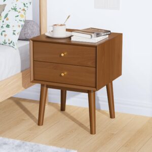 SANXIANHM Solid Wood Nightstand with 2-Drawers, Mid-Century Modern Night Stand,Small and Tall Bedside Table