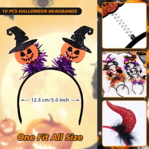 Mega-L 10 Pcs Halloween Headband, Halloween Party Favors Witch Hat, Pumpkin, Spiderweb Glittering Headband Supplies Headwear Photo Booth Props for Women Adult Cosplay Costume Party (One Size Fits All)