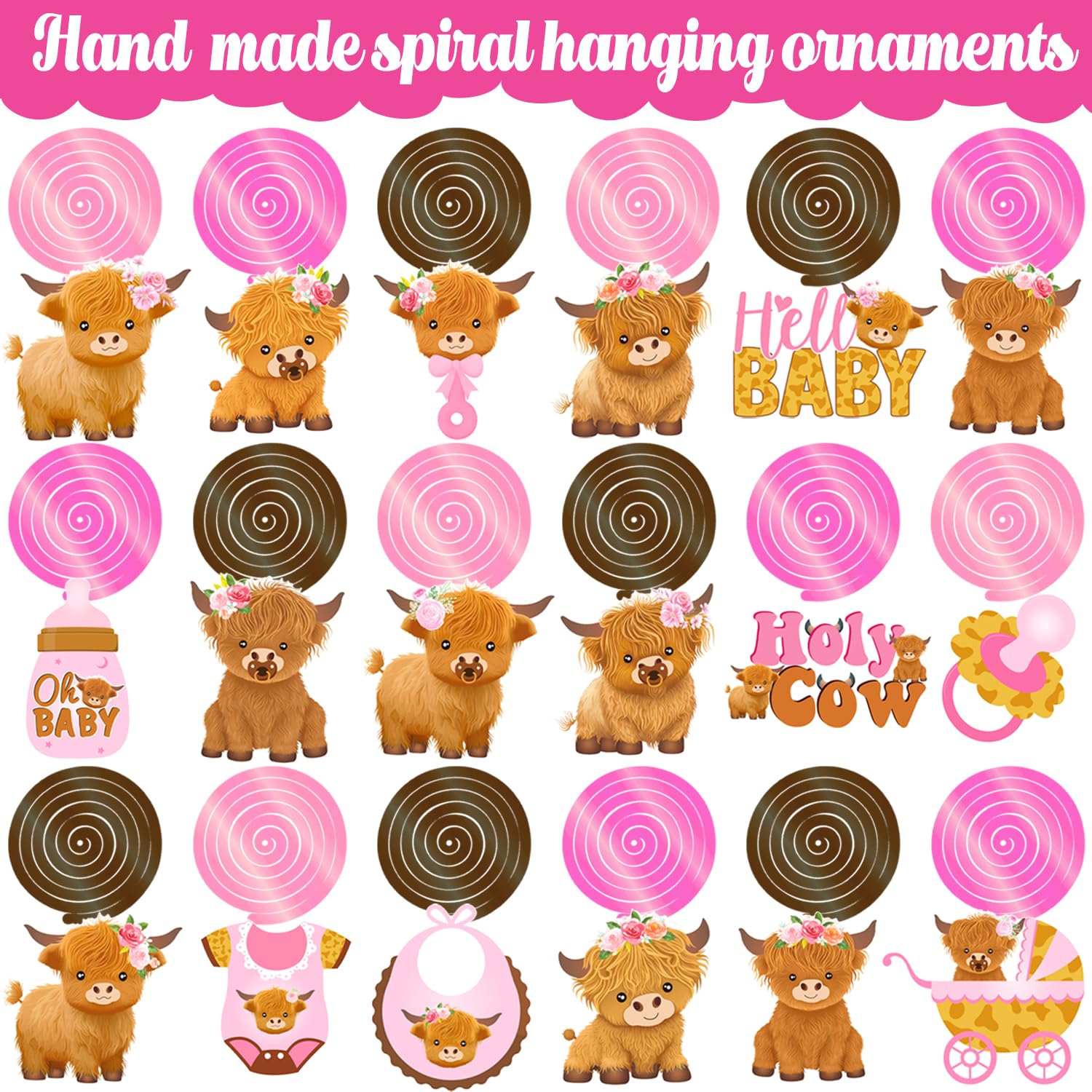 Highland Cow Baby Shower Hanging Swirls Holy Cow Baby Shower Decorations 20Pcs Highland Cattle Birthday Party Ceiling Hanging Decor Cow Party Streamers for Farm Animals Party Supplies