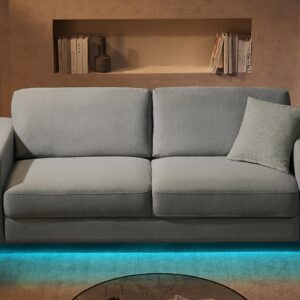 VanAcc Modern Sofa, 89 inch 3 Seater Sofa with LED Light, Floating Sofa Couch for Living Room, Linen Grey Oversized Couch