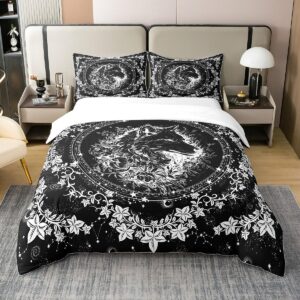 feelyou boho exotic wolf bedding set for boys kids king sun moon comforter cover set room decorative bohemian wild animals theme 100% cotton duvet cover galaxy floral bedspread cover 3pcs bedclothes