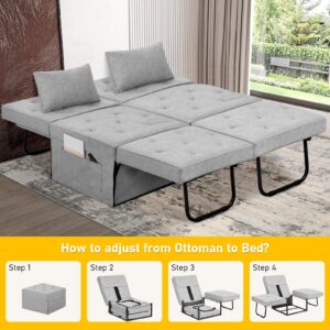 Sleeper Ottoman Bed Chair, 4 in 1 Folding Ottoman Chair Bed with Adjustable Backrest & Pillow, Multi-Function Futon Couch No Assembly for Small Space Living Room Apartment Office, 28"Width Light Grey