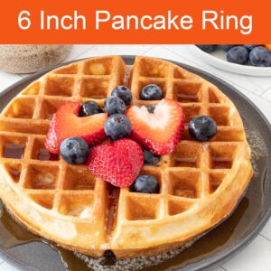 6" Pancake Ring 4" Egg Ring for Griddle,Non-Stick Stainless Steel 6 Inch Pancake 4 Inch Egg Ring for Frying Egg Crumpet Ring Muffin Ring with Silicone Handle（2X 6" Pancake Ring + 2X 4" Egg Ring）