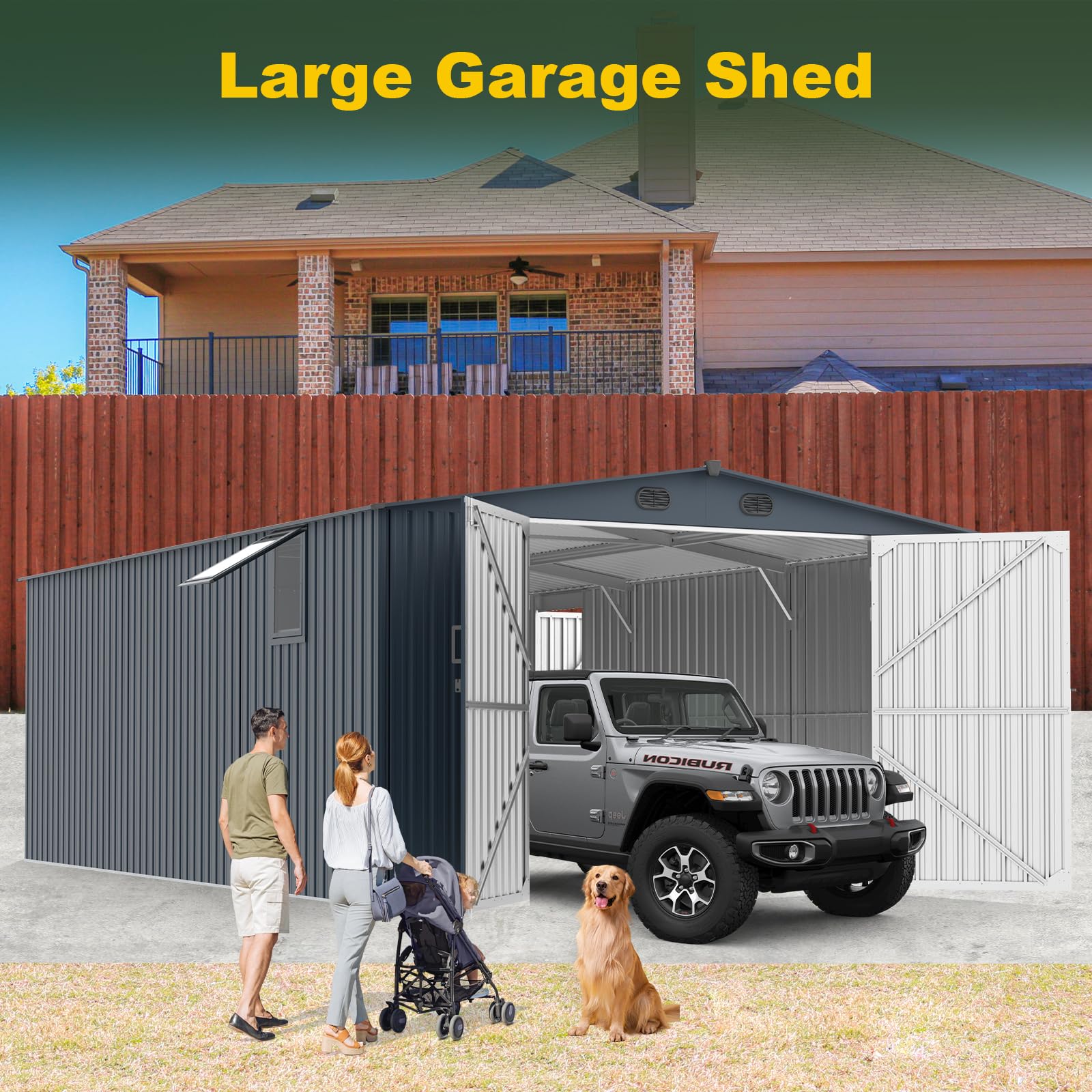 Large Metal Outdoor Storage Shed 13x20 Feet, with 1 Openable Window, 2 Doors, and 4 Ventilation Openings for A Large Metal Garage Shed for Cars, Trucks, Bicycles, Trash Cans, Tools, and Lawn Mowers