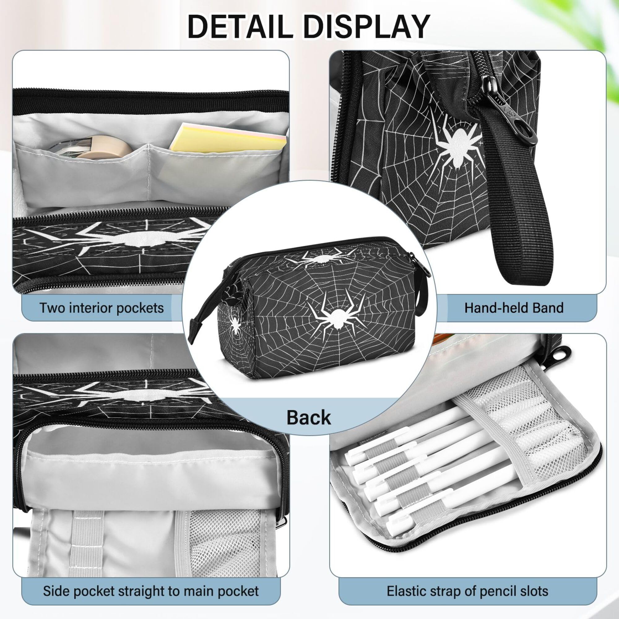 Fisyme Spider Web Halloween Pencil Case Large Capacity Pencil Pouch Pen Bags Box Big Makeup Pencil Case Organizer