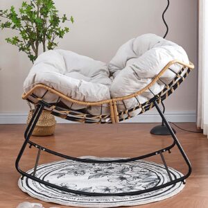 TALFEHR Outdoor Papasan Rocking Chair with Padded Cushion, Oversized Comfy Patio Chair Indoor Wicker Egg Rocker Chair, Steel Frame Modern Lounge Chair for Balcony (Dark Grey,441lb Capacity)