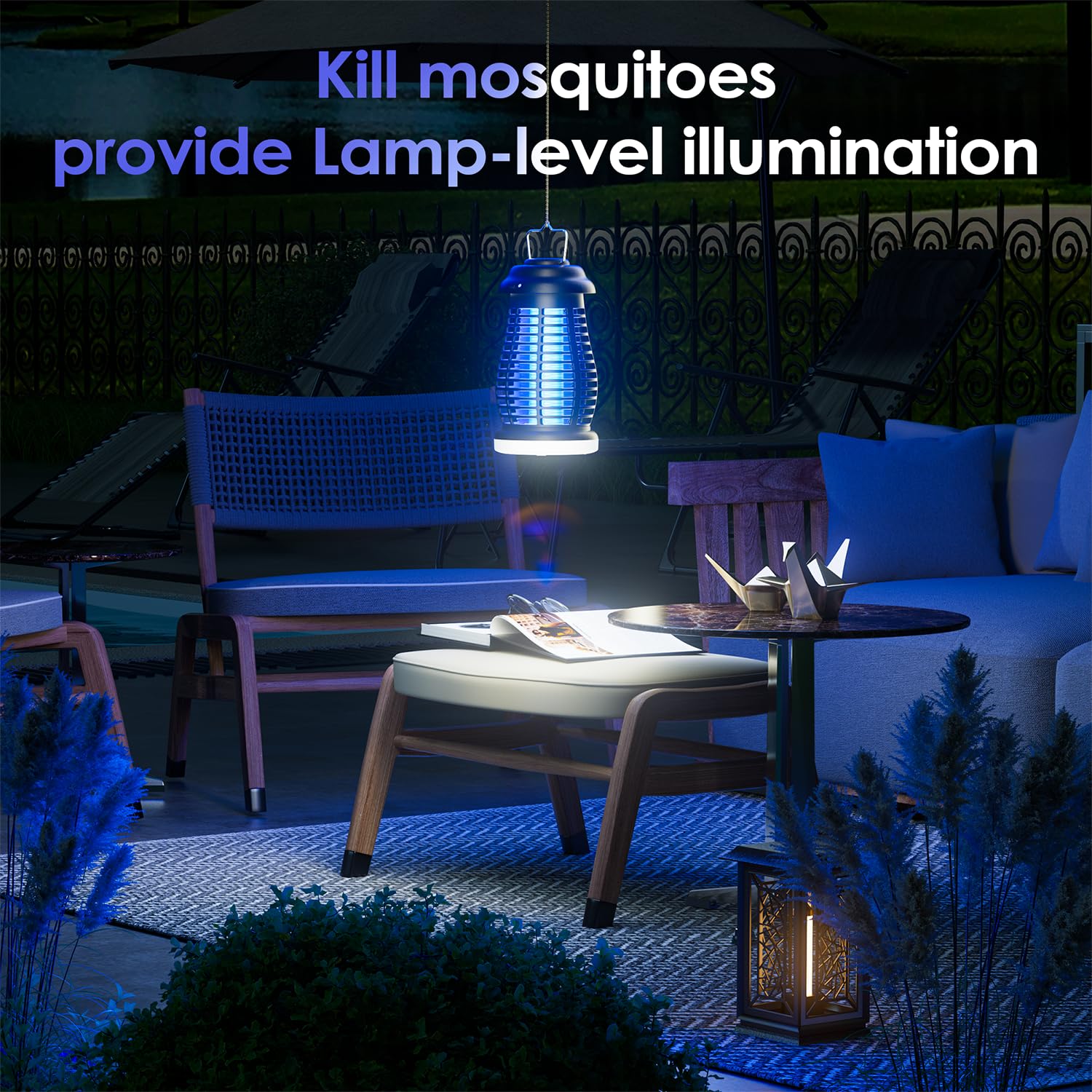 Cordless Bug Zapper Outdoor & with LED IP67 Waterproof Mosquito Zapper Indoor & Camping 4800mAh Electric Wireless Fly Zapper Portable Fly Trap (Black)