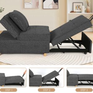 SEJOV Sleeper Sofa Chair Bed,4-in-1 Convertible Sofa Bed Chair with 6 Adjustable Backrest and Pillow, 3-Seat Pull Out Sleeper Bed Linen Fabric Modern for Bedroom Small Space Living Room Office, Black