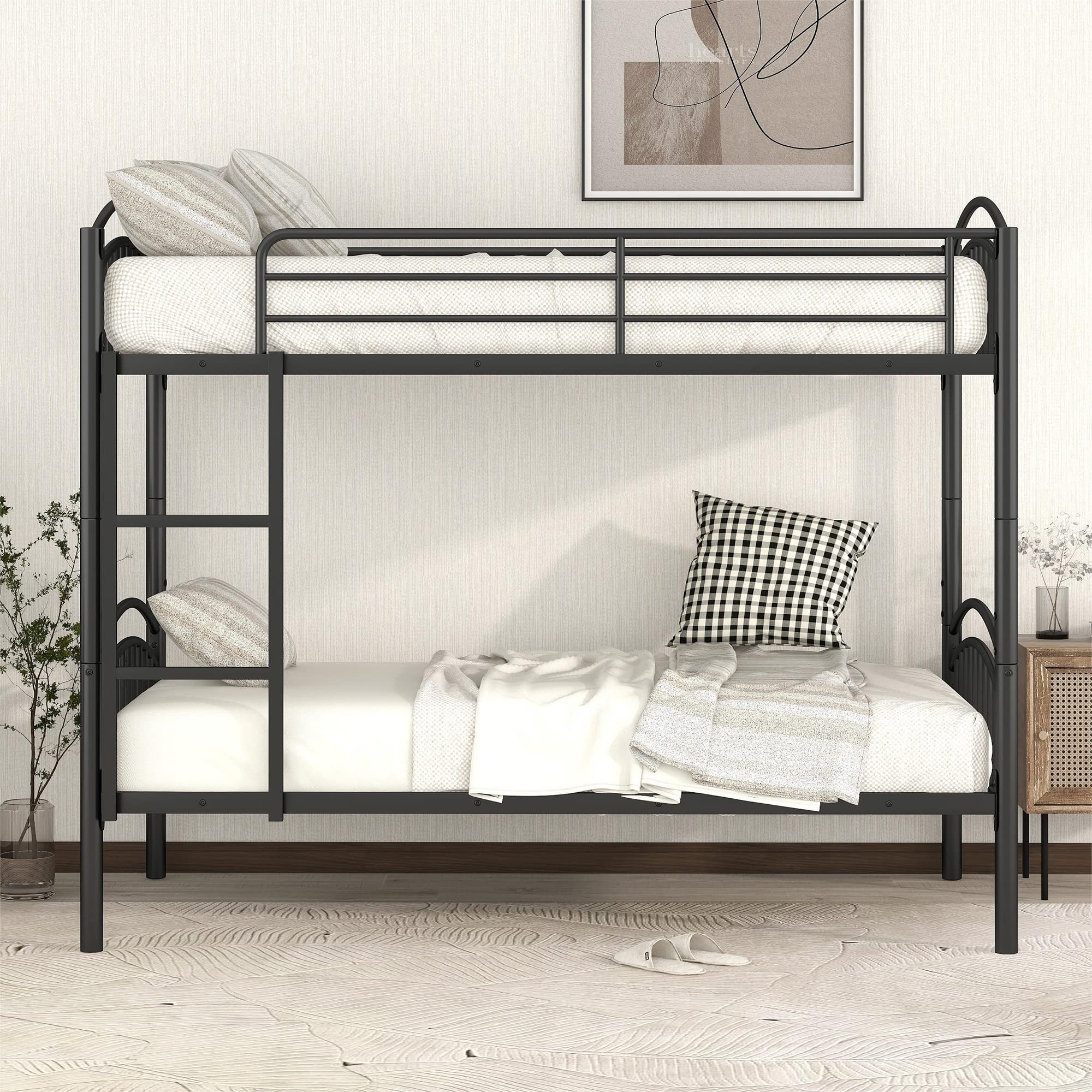 Metal Bunk Bed Frame for Kids, Twin Over Twin with headboard and Footboard (Black)