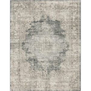 fortsea area rug 7x9 washable rug living room vintage rug non slip accent rug thin rug retro print indoor mat for bedroom kitchen, (olive 7x9)