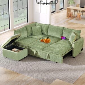 fanye l-shaped oversized convertible sleeper sectional sofa couch daybed w/pull out sleep sofabed,storage ottoman, 2 pillows, power sockets and usb charging ports for living room