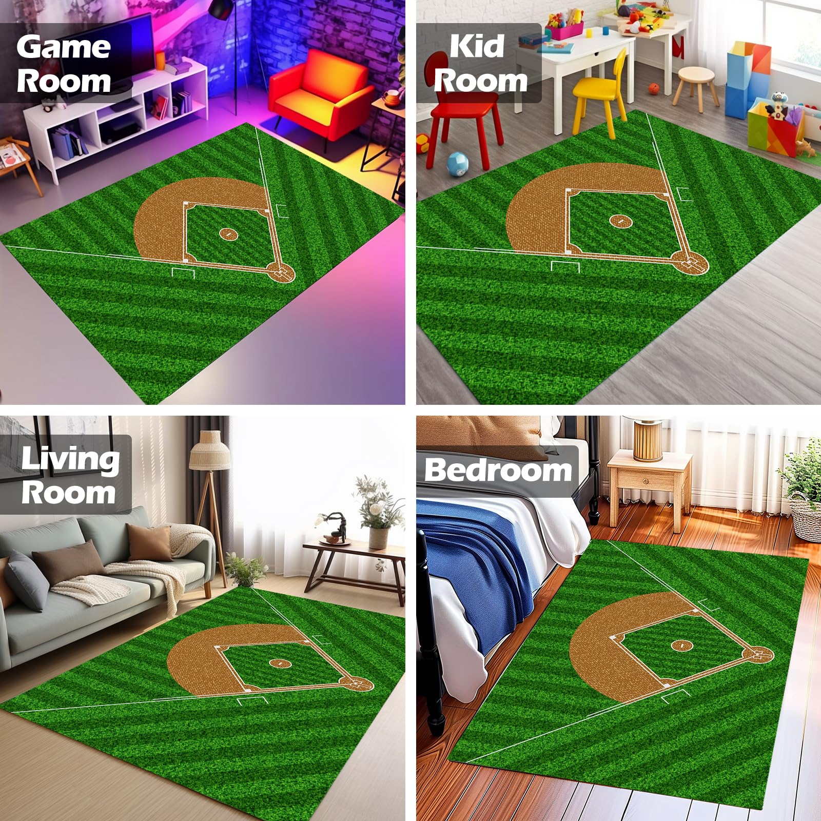 Osimiccp Baseball Rug for Boys Bedroom 3'x5' Non Slip Sports Rug,Boys Rugs for Bedroom Living Room Baseball Room Decor