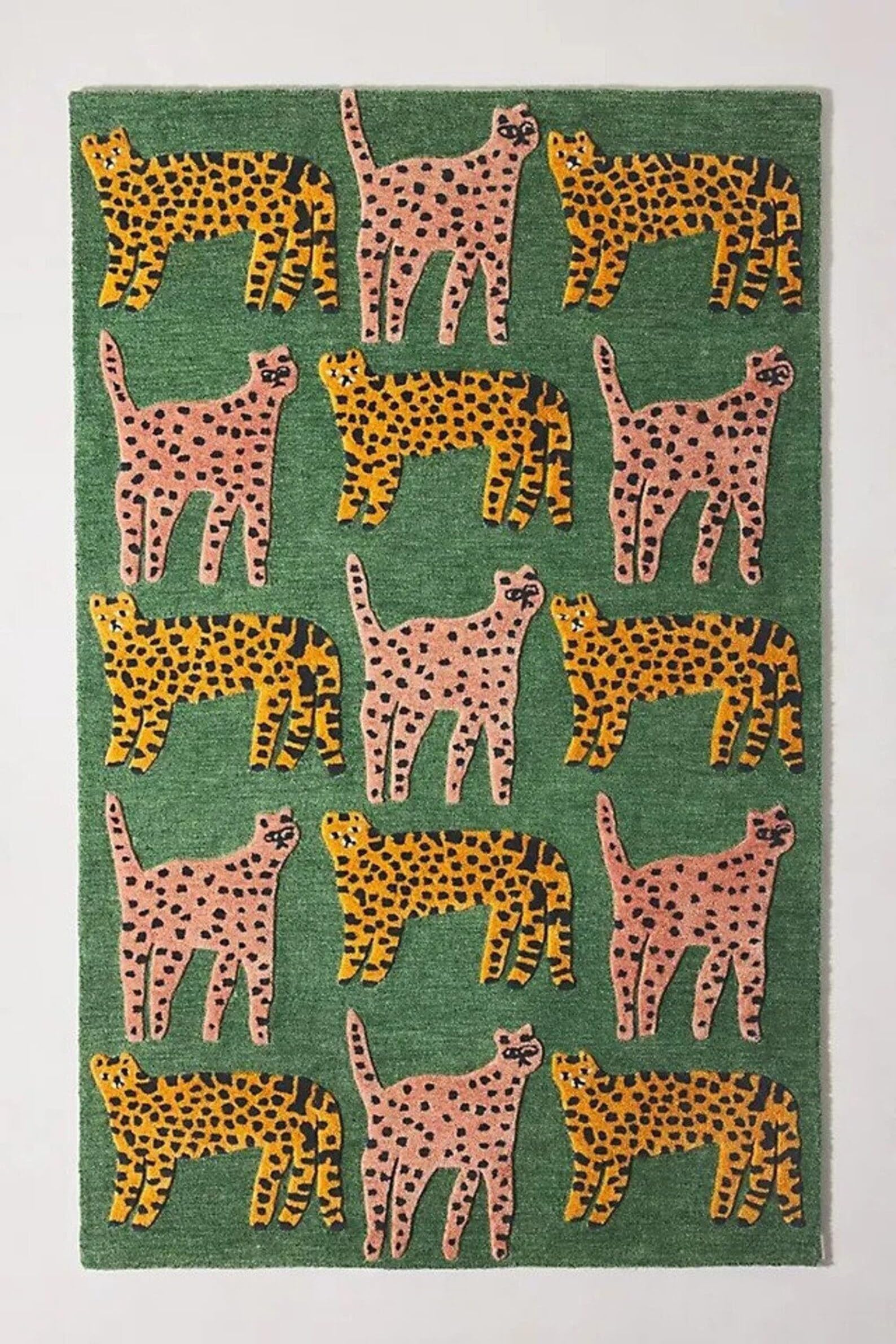 Handmade Catwalk Rug Woolen Animal Print & Thick Green Carpet Area Rug Living Room Bedroom for Kids Room (Green, 6x6' Round)