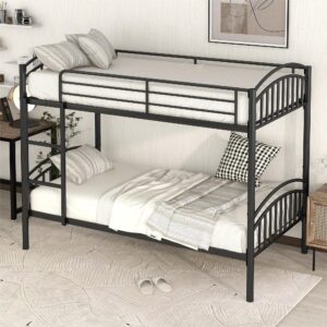 Metal Bunk Bed Frame for Kids, Twin Over Twin with headboard and Footboard (Black)