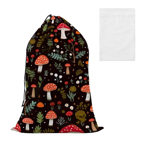 RunningBear Funny Mushrooms Leave Laundry Bag Travel Laundry Bags Travel Laundry Bags with Drawstring Large Laundry Bags for Traveling Apartment