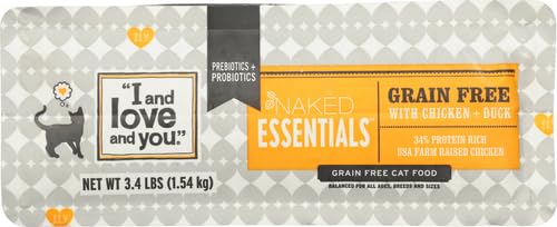 I AND LOVE AND YOU Naked Essentials Dry Cat Food - Chicken + Duck - Grain Free, Real Meat, No Fillers, Prebiotics + Probiotics, 3.4lb Bag (Pack of 2)