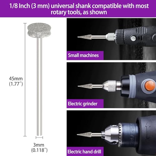 Stone Carving Set Diamond Grinding Bit Compatible with Dremel, 52Pcs Polishing Kit Diamond Bits 1/8" (3mm) Shank Accessories for Stone Glass Ceramics Carving, Polishing, Grinding